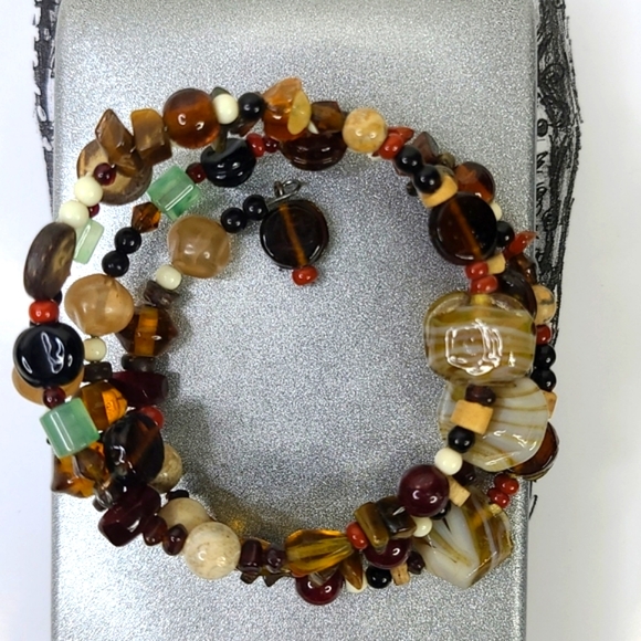 unbranded Jewelry - Coil Wrap Bracelet Brown Beige Neutral Earthtone Colors Beaded Everyday Casual